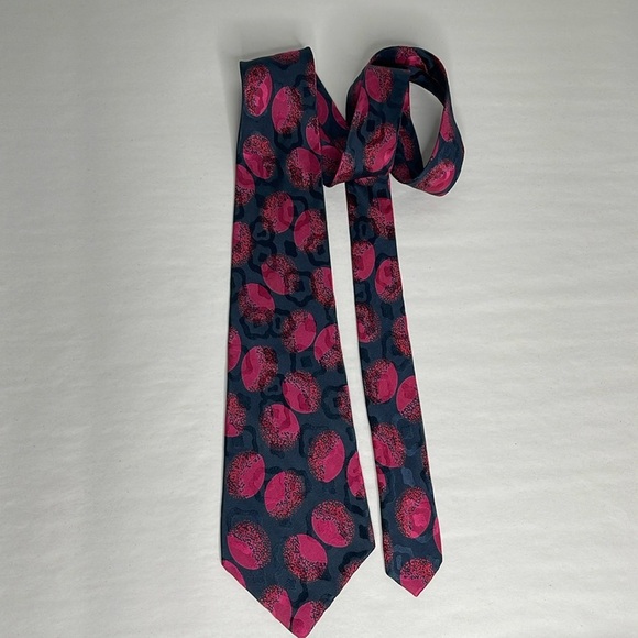 Vintage 80's Brioni Roma Navy Blue Pink Polka Dot Silk Tie Retro 4.25"X57"